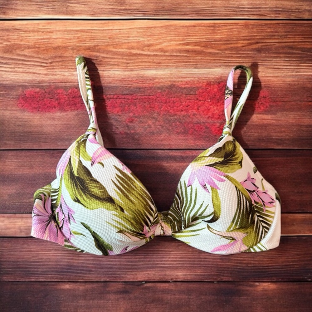 Shade & Shore Green and Purple Bikini Top with Tropical Flair